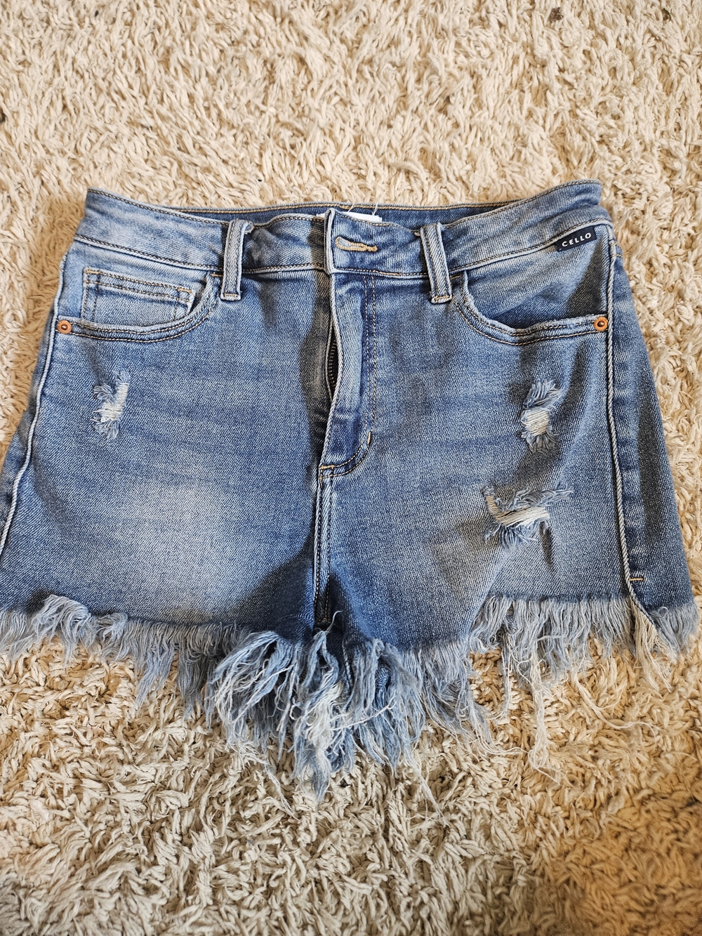 Cello Distressed Light Blue Denim Shorts with Frayed Hem